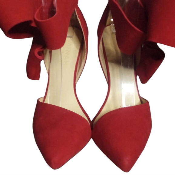 Vibrant Red Satin Bow Heels - Picture 3 of 9
